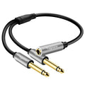 Togconn 1/4 inch TS Mono Splitter Y Adapter, 6.35mm Mono Female to Dual 6.35 mm TS Mono Male Jack, Quarter inch Audio Speaker Splitter Converter Cable 1 Feet, Gold Plated Connectors