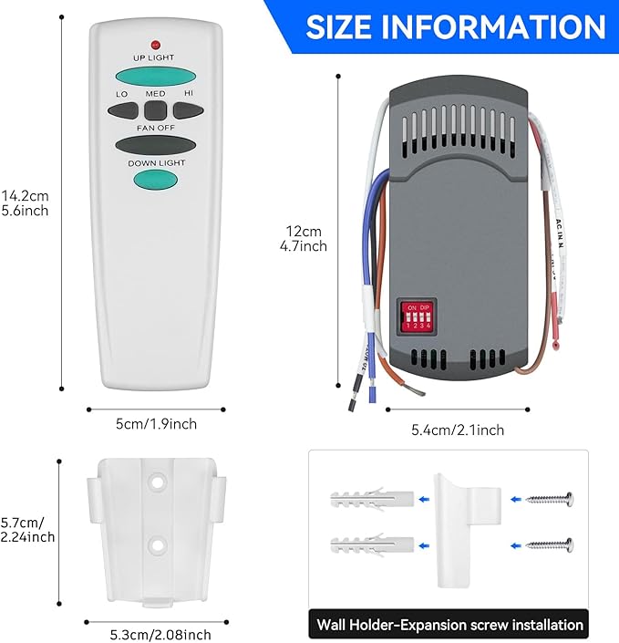 Universal Ceiling Fan Remote Control Kit with Up Down Light Replacement for Hampton Bay Harbor Breeze Hunter 3-Speed Dimmer UC7078T UC7080T CHQ7078T L3H2010FANHD Fan-HD6 FAN-28R