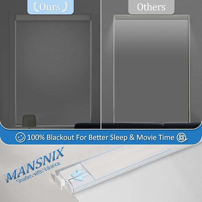 MANSNIX Smart Motorized Blinds with Remote, Cordless No-Drill Automatic Roller Shades, Blackout Electric Blind for Windows, White, 27 x 72