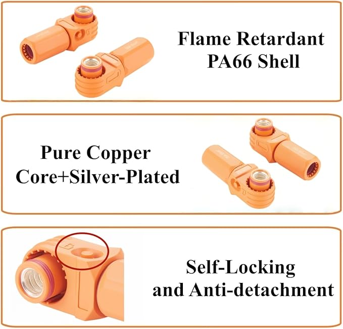 90 Degree 12mm 350A 95mm² Single Core Plug for Energy Storage Battery IP67 Waterproof EV Battery Container Connector,1PC (Orange, 350A)