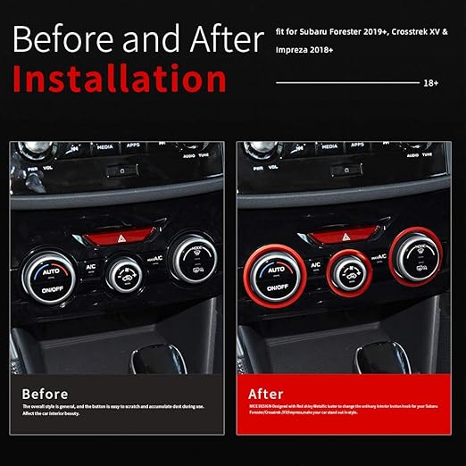 Auovo AC Climate Control Knob Outer Ring Covers Accessories for Subaru Forester 2019-2024 / Crosstrek 2018-2022 2023 / Impreza 2017-2023 Interior for Car Air Condition Switch Control Trim (Red)