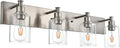 TODOLUZ Bathroom Vanity Light Fixtures, 4-Lights Modern Brushed Nickel Wall Mounted Lamp with Clear Glass Shade for Bedroom Over Mirror