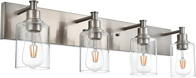 TODOLUZ Bathroom Vanity Light Fixtures, 4-Lights Modern Brushed Nickel Wall Mounted Lamp with Clear Glass Shade for Bedroom Over Mirror