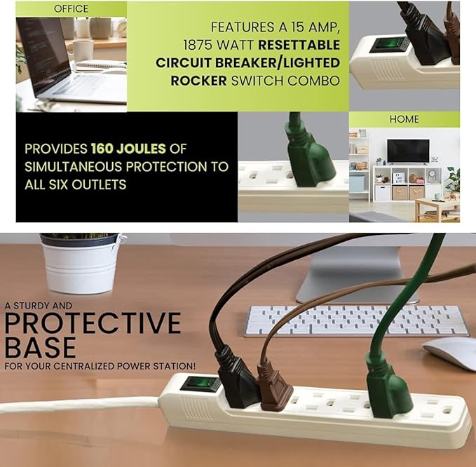 GoGreen Power Inc. (G-16103MIN-2) 6 Outlet Surge Protector, 2FT Cord, White, 2 Pack