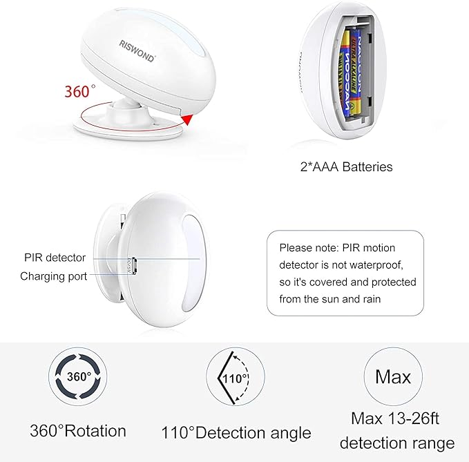 Wireless Motion Sensor Door Chime: Business Entry Doorbell Indoor Motion Detector Buzzer (500Ft Range, 32 Tunes, 5 Level Volume) Store Entrance Alert Bell Bed Alarm for Elderly Dementia Patients