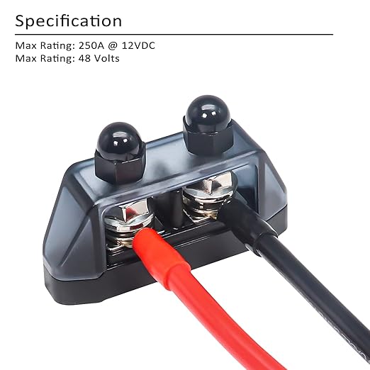 RECOIL S2PG Busbar Dual 5/16” Studs with Divider Positive and Negative 2-in-1 Terminal Power Distribution Block with Ring Terminals