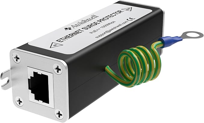 Awishwell Ethernet Surge Protector Gigabit 2 Pack, 20KA PoE++ RJ45 Surge Protector, Ethernet Lightning Arrestor 1000Mbps LAN Network CAT5/CAT6 Thunder Arrestor-Mounting Flange