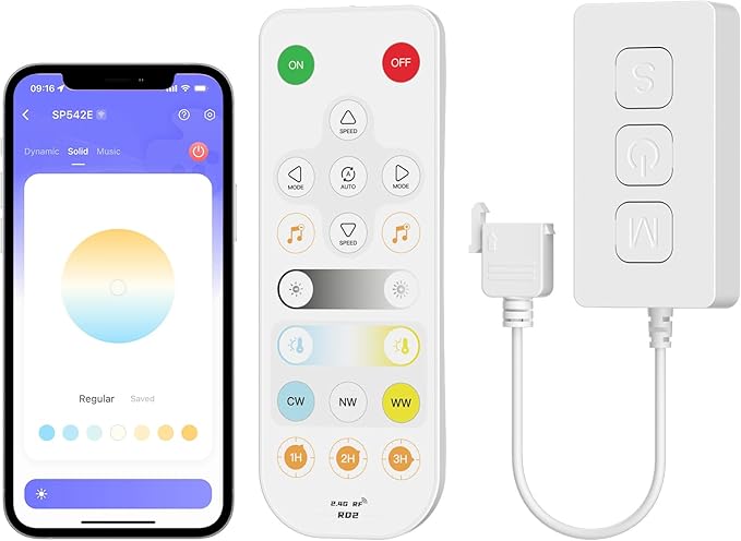 PAUTIX CCT LED Controller Kit SP542E Wi-Fi+Bluetooth, Compatible with Alexa/Google Assistant, App Control RF Remote, CCT LED Dimmer for LED Strip Light, Timing Function, Music Mode, Group Control