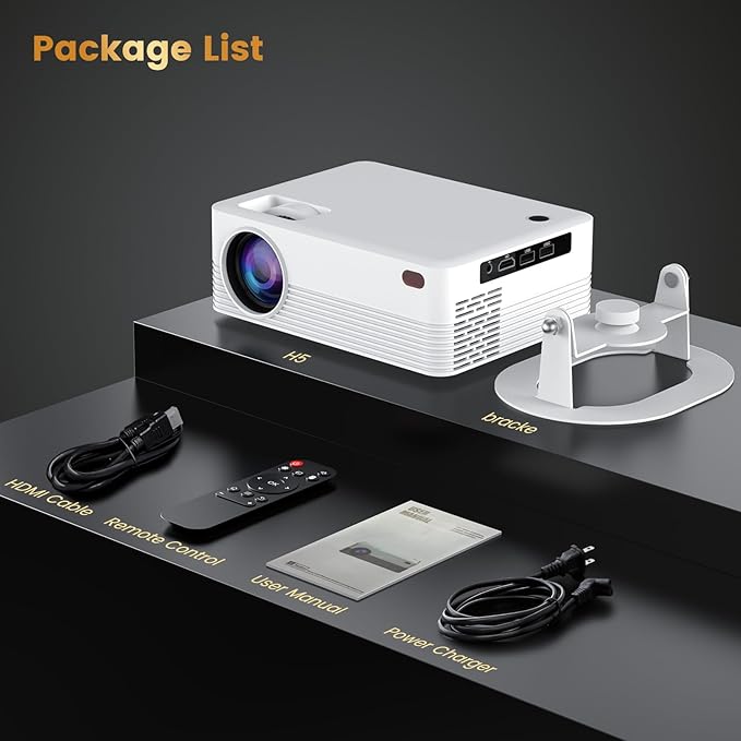 Mini Projector, H5 Portable Video Projector with WiFi & Bluetooth, Movie Projector Supports 8K with Android System, Auto Keystone Correction, 40"-200" Screen Video Projector, with HDMI Cable