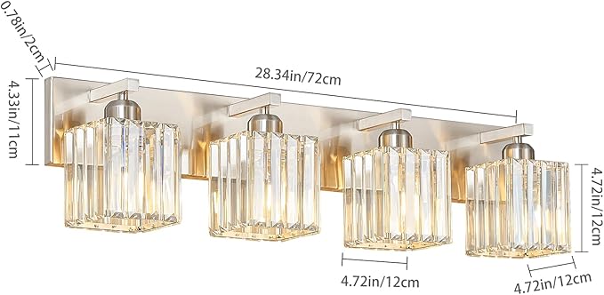 FDPBY Modern Vanity Light 4-Lights Brushed Nickel Vanity Light Crystal Bathroom Wall Light Bathroom Light Fixtures