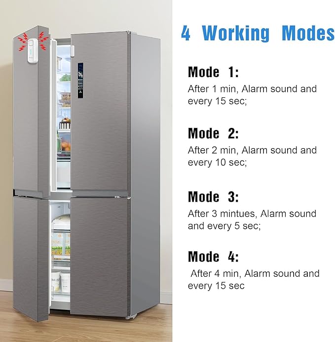 DAYTECH Fridge Door Alarm When Left Open with Delay 1/2/3/4 mins Adjustable 0 to 120 dB Freezer Alarm Reminder Refrigerator Door Alarm for Home Garage Basement Business 6 Sets White