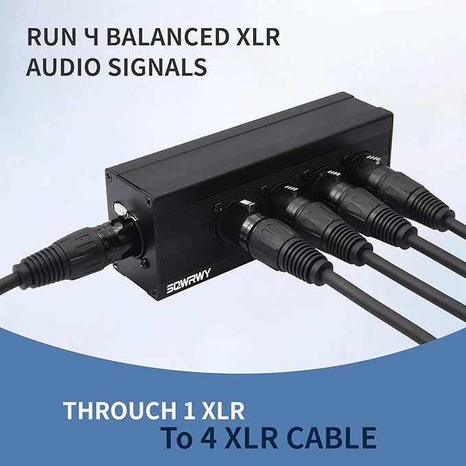 SQWRWY XLR 1 Female to 4 Male Passive Splitter | 4-Channel Galvanic Distribution for Zero-Latency Audio & DMX Adapter 4Way 1Pack