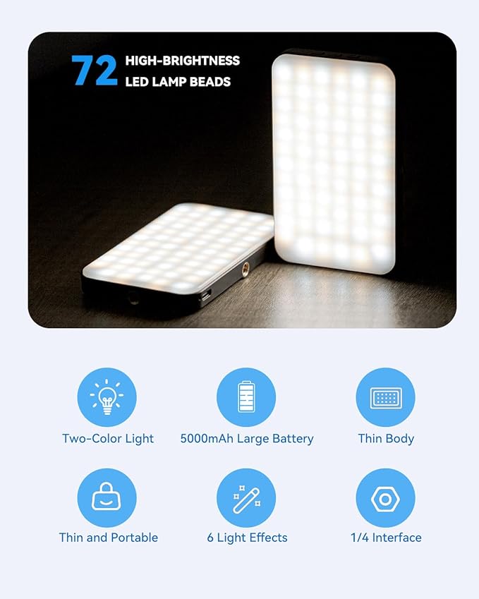5000 mAh Portable Selfie Light for iPhone: Rechargeable Phone Fill Lights, Ring Light for Camera Picture, Makeup Photo, Video Conferences, Laptop Use, Zoom Meetings, TikTok, Vlog Photography