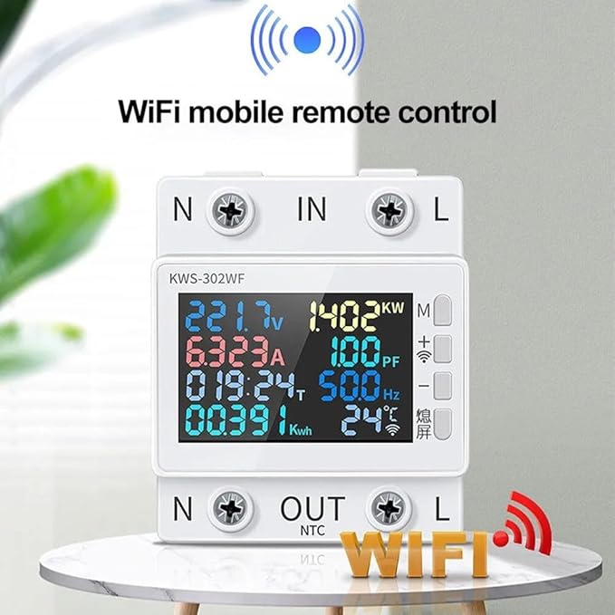 LCD Digital Energy Meter, Single Phase Energy Meter, Din Rail Electricity Usage Monitor, Power Usage Monitor AC170V~270V Power Voltage Meter(KWS-302L)