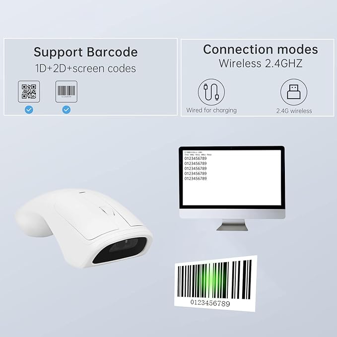 THARO New Wireless Mouse Barcode Scanner, 2-in-1 Design 2D Handheld Barcode Scanner with Wireless Mouse Functions for POS System,Store,Supermarket, Warehouse.(Black)