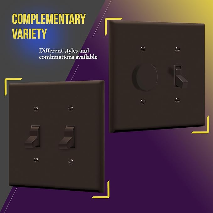 ENERLITES Toggle Light Switch Wall Plate, Gloss Finish, Midway Size 2-Gang 4.88" x 4.92", Unbreakable Polycarbonate Thermoplastic, UL Listed, 8812M-BR, Brown