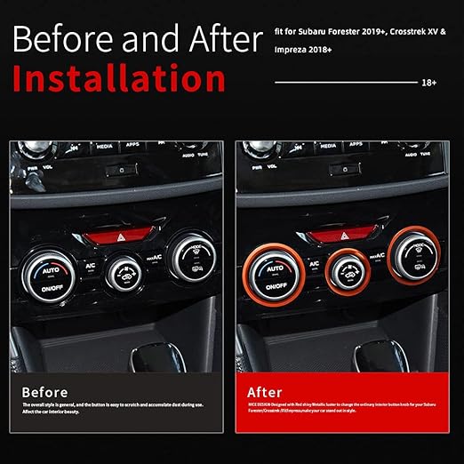 Auovo AC Climate Control Knob Outer Ring Covers Accessories for Forester 2019-2024 Crosstrek 2018-2023 Impreza 2017-2023 Interior for Car Air Condition Switch Control Trim (Red Orange)