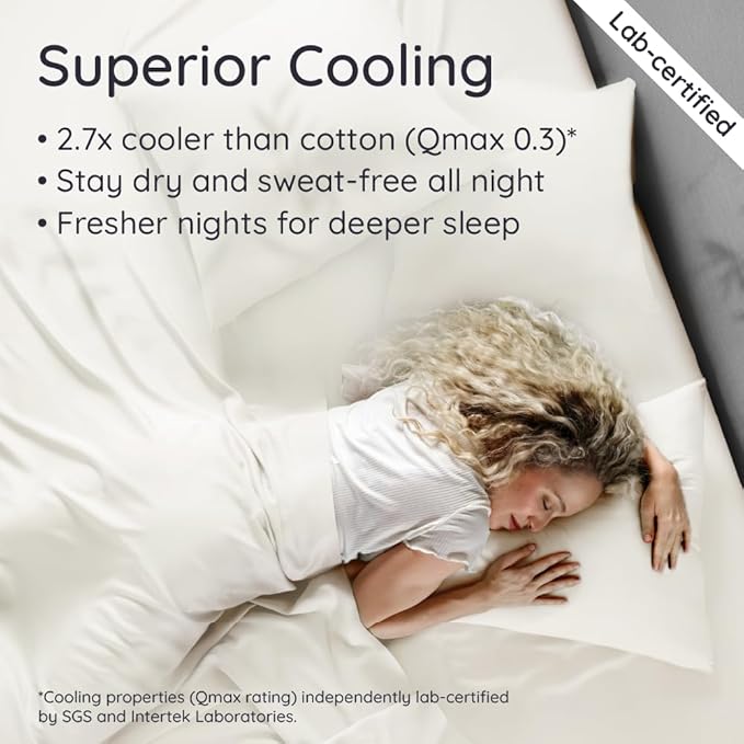 Bambaw 100% Viscose Derived from Bamboo King Size Bed Sheet Set - 4pcs Luxury Cooling Sheets for Hot Sleepers, Soft Sheets, Fits Up to 16'' Deep Pocket (Ivory)