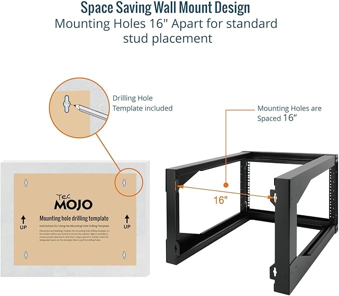 Tecmojo 6U Wall Mount Server Rack Swing Gate, 19in Computer/AV/Data/IT/Media Equipment, Black, Cold Rolled Steel, 24in Depth, Square&Tapped Holes