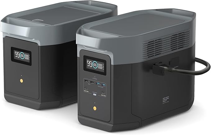 EF ECOFLOW DELTA 2 MAX Power Station with Smart Extra Battery, Expand Capacity from 2048Wh to 4096Wh, Solar Generator for Home Backup, Emergency, Outdoor Camping