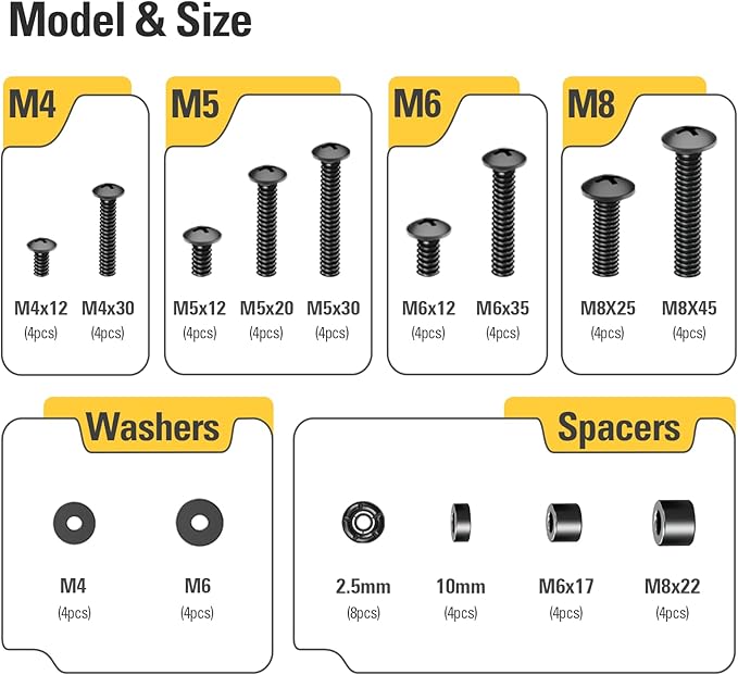 Mounting Dream TV Mounting Hardware TV Mount Screws Kit Comes with M4, M5, M6, M8 Screws, Includes Spacers and Washers, Fits Any TVs Up to 82 Inch, Works with Any Wall Mount MD5754
