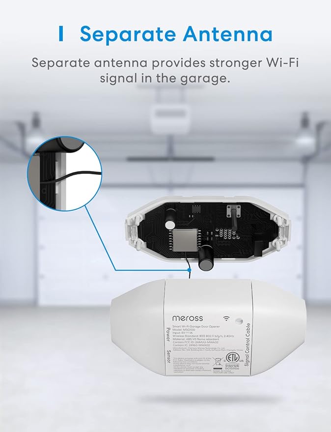 meross Smart Garage Door Opener Remote, Compatible with Apple HomeKit, Amazon Alexa, Google Assistant, SmartThings, Siri, CarPlay and Android, Universal WiFi Garage Controller, No Hub Required