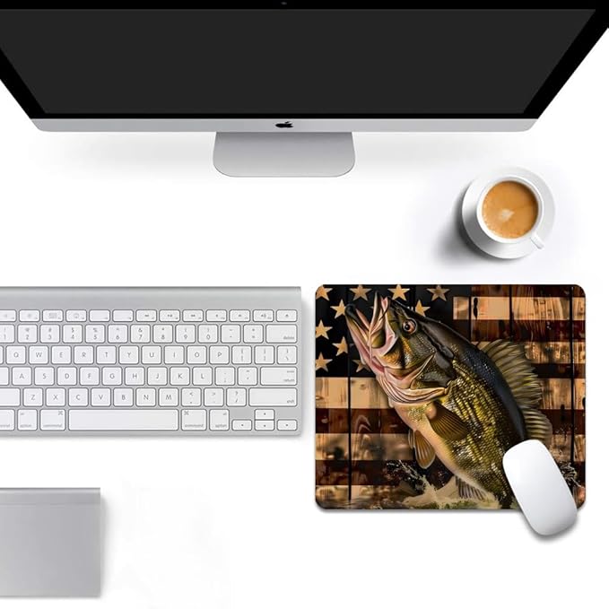 Wooden American Flag Fish Square Mouse pad, Texture, Waterproof, Anti Slip Rubber Base, Computer Mouse pad, Laptop Mouse pad