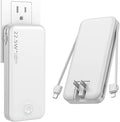 Nusyddy Portable Charger, 12000mAh 22.5W Fast Charging Power Bank with Built-in Cables & Wall Plug, Travel Essentials External Battery Pack, USB C Battery Phone Charger for iPhone, iPad, Samsung White