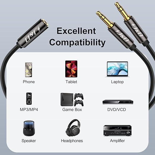 J&D 1/8 Inch TRS Stereo Y Splitter Cable, Gold Plated Copper Shell 3.5mm Female to Dual Male Adapter, Only Suitable for Switching, 2 Feet