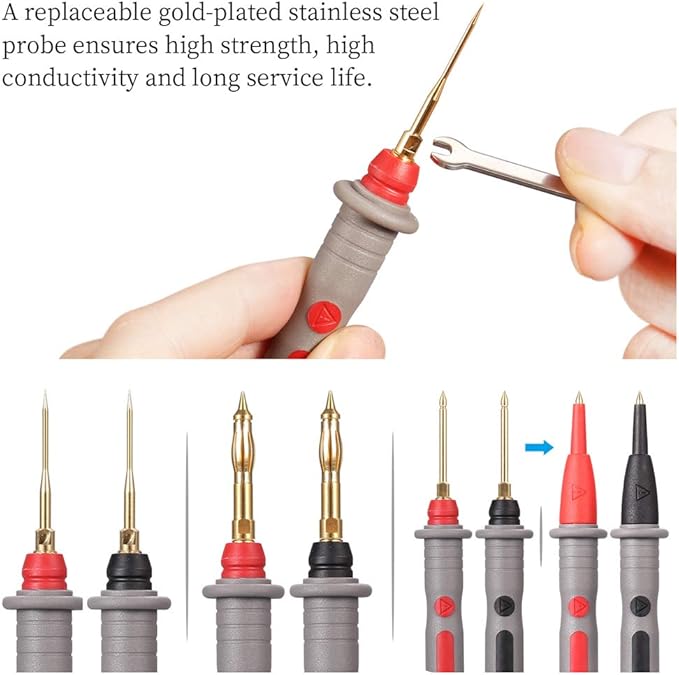Bionso 25-Piece Multimeter Leads Kit, Professional and Upgraded Test Leads Set with Replaceable Gold-Plated Multimeter Probes, Alligator Clips, Test Hooks and Back Probe Pins.