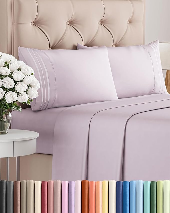 Full Size 4 Piece Sheet Set - Comfy Breathable & Cooling Bed Sheets Set - Hotel Luxury Bedding for Women, Men, Kids, Teens, Boys & Girls - Deep Pockets, Soft, Wrinkle Free - Oeko-Tex - Light Lavender