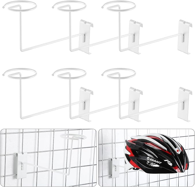 Blulu 6 Pcs Hat Displayer for Gridwall, Metal Hat Helmet Rack Retail Store Display Shelves Organizer Cap Rack Wall Fixtures Gridwall Hooks Accessories for Craft Show Garage (White)