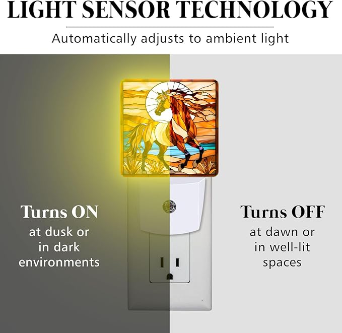 PODMemory Horse Stained Glass Night Lights Plug into Wall for Room, Horse Night Light LED for Bedroom
