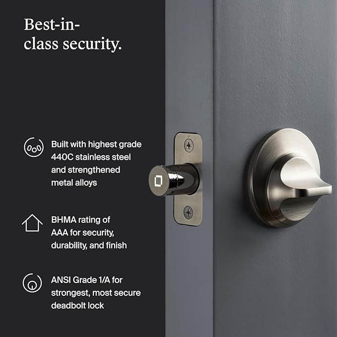 Level Lock+ WiFi Deadbolt Smart Lock - World's Smallest Smart Lock Plus Apple Home Key - Lock/Unlock Anywhere - Level App for iOS & Android - Works with Apple Home, Alexa, GoogleHome (Satin Nickel)