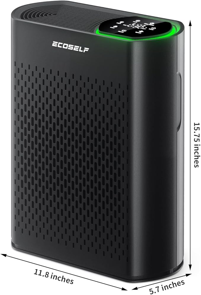Powerful Air Purifiers for Home Large Room Up to 2400 Ft², ECOSELF HEPA Air Purifier with PM 2.5 Air Quality Display 20dB Sleep Mode, Air Purifiers for Bedroom Office Living Room HAP602 Black