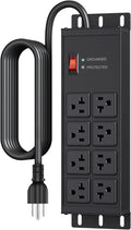 JUNNUJ Heavy Duty 20 Amp Surge Protector 4800J, Garage Metal 8 Outlets 12 Gauge, High Amp 5-15P Adapter Shop 6-20R T-Slot Industrial Outlet, 6 FT Extension Cord Commercial for Appliance