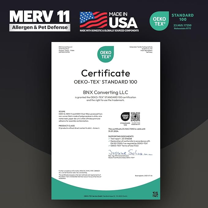 BNX TruFilter 16x16x1 Air Filter MERV 11 (6-Pack) - MADE IN USA - Allergen Defense Electrostatic Pleated Air Conditioner HVAC AC Furnace Filters for Allergies, Dust, Pet, Smoke, Allergy MPR 1200 FPR 7