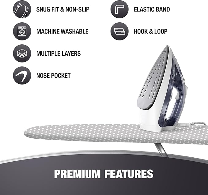 COTTY HOME Extra Thick Ironing Board Covers with Pad Standard Size 15x54, Heat Reflective Full Scorch Resistant Padding, Snug Fit Non-Slip Nose Pocket Fastener Straps Elastic Edges, Gray Spotted