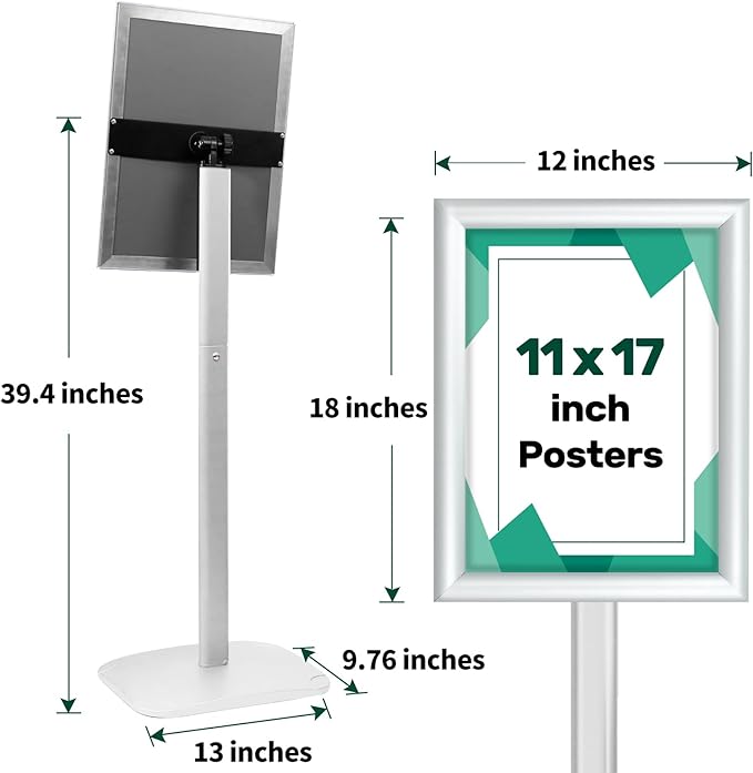 Mutualsign 3Pcs Heavy Duty Pedestal Sign Holder for Display, 11 x 17 inches Adjustable Floor Standing Sign Holder with Weighted Base , Sign Stand for Indoor/Outdoor Advertising，Silver