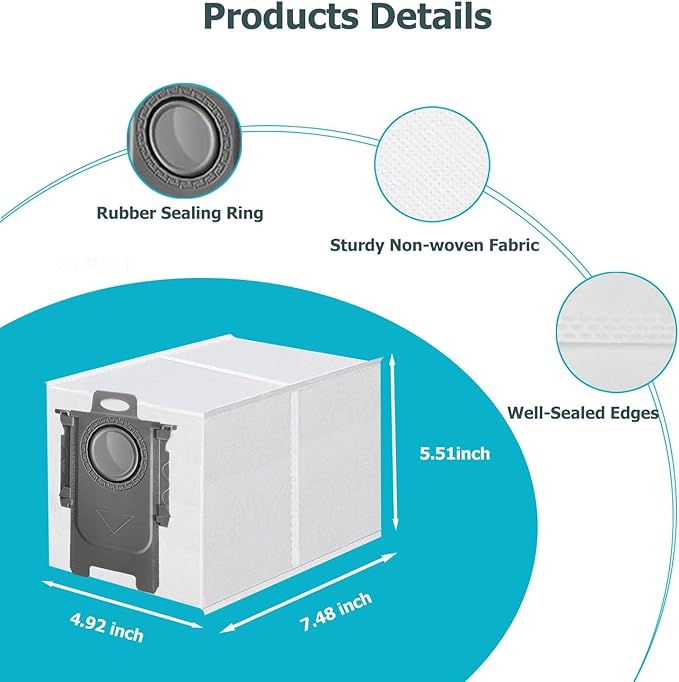 12 Packs Dust Bags Compatible with Roborock QV 35S/35A/Qrevo S5V/Saros 10/ 10R/Q Revo/Qrevo S/Qrevo 2R3W/Pro/MaxV/Master/Plus/S8 Max Ultra/S8 MaxV Ultra/Qrevo Slim Vacuum Cleaner, 3L Capacity
