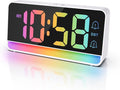 Alarm Clocks for Bedrooms, Digital Bedside Clock with RGB Night Light, Adjustable Volume for Heavy Sleepers, USB Charger, Large Display, Modern Decor for Desk, Dimmable Alarm Clock for Kids(Colorful)