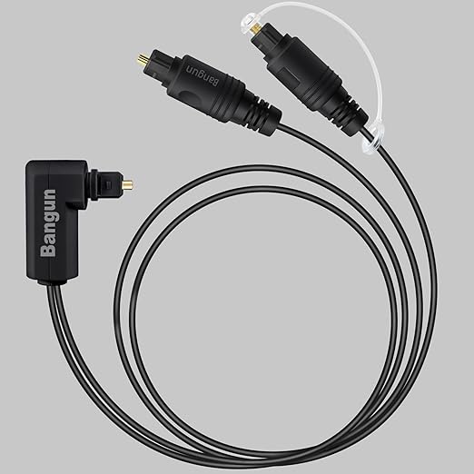 Bangun 90 Degree Optical Audio Splitter 1 in 2 Out Cable, Digital Toslink Fiber Optical Splitter Audio Adapter Cable (1 Male Input 2 Male Output) for TV, Soundbar, 6ft