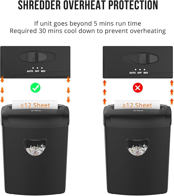 SUNTIKO 12-Sheet Cross-Cut Paper Shredder, P-4 Security Level for Home Office, 5.5 Gallon Bin, Destroys Credit Cards and Staples, ETL Certified, Black