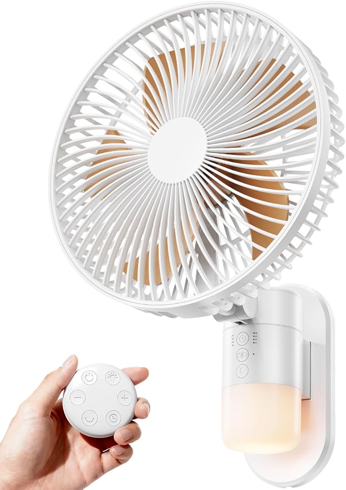 AURATHEA 10” Small Wall Mount Fan with Light and Remote Control, RV FAN with Powerful Airflow,90° Oscillating, 4 Speeds, Timer, 180° Adjustable Tilt, for Home/RV, Bedroom, Small Space Applications