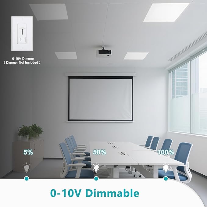 VocgoUU 2x2 LED Flat Panel Light for Drop Ceiling, 0-10V Dimmable, 30W/40W/50W Selectable, 4CCT 3000K/4000K/5000K/6000K, Up to 5500LM, ETL Listed, 100-277V, 16 Pack