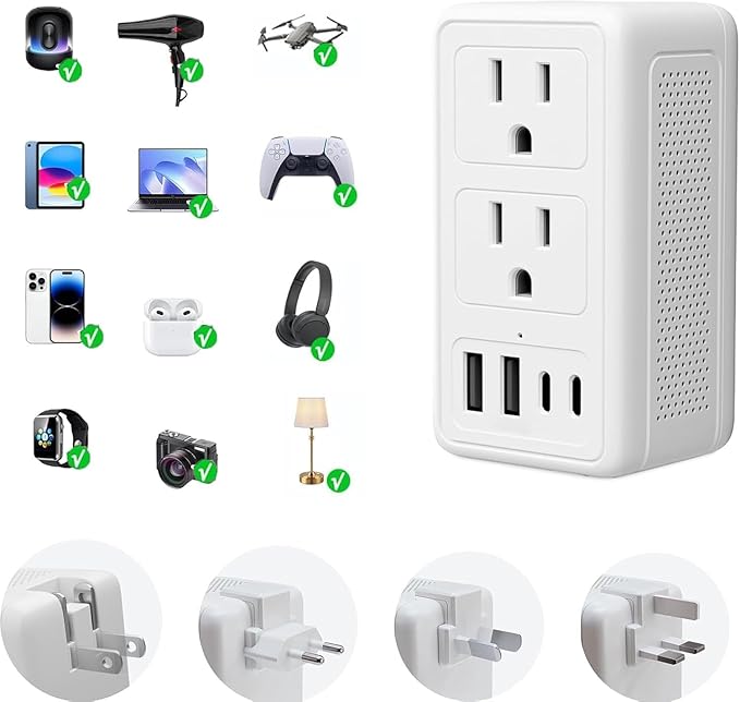 Mapambo 2000W 220V to 110V Voltage Converter US to Europe, Power Converter European Travel Converter for Hair Dryer, Power Converter Adapter Combo with 2 Type C 2 USB A (White)