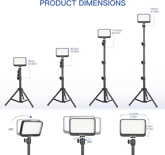 UBeesize LED Video Studio Light Kit - 16 Color Filters, Adjustable Tripod Stand with Ball Head, Photography Lighting for Video Recording