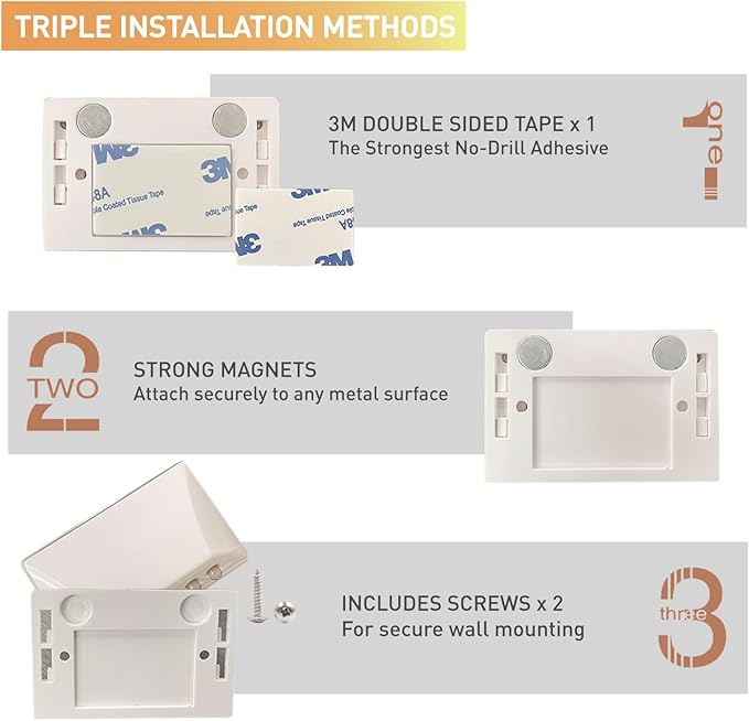 RADIXIUM White 2 Pack Motion Sensor Keyhole Light - Automatic on/Off Infrared LED, Suitable for Front Doors, corridors, Stairs in The Dark | 3-Way Installation（Magnetic Suction、Adhesive and Screw）