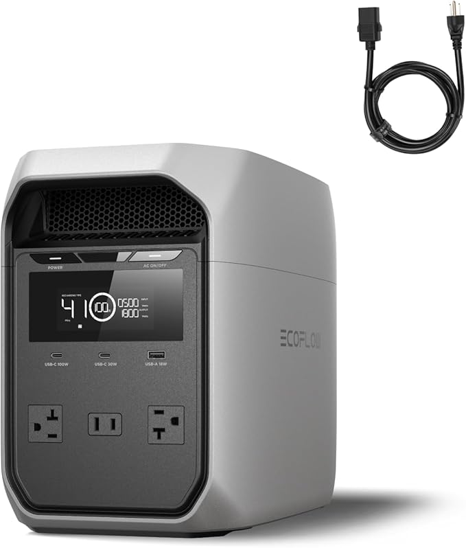 EF ECOFLOW Portable Power Station DELTA 3 Classic, 1024Wh LFP Battery, 1800W AC/100W USB-C Output, 1 Hr Fast Charge, Solar Generator for Home Backup, Camping & RVs (AC Cable Included)