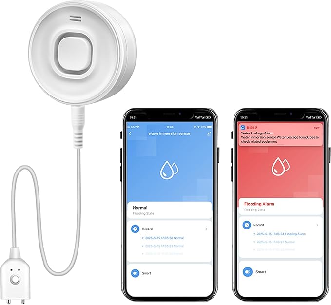 Virtue Sensor Water Alarm Leak Detector, Water Leak Detector with Cable, 100dB Adjustable Sound Alarm & Real-Time App Alerts WiFi Water Sensor for Home, Kitchen, Bathroom, Warehouse